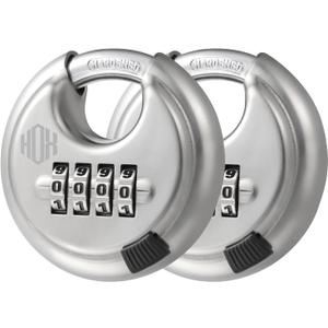 HOX Combination Lock, 4 Digit Disc Padlock with 3/8 Inch Hardened Steel Shackle, 2-3/4 Inch Wide Body, Keyless Heavy Duty Combo Lock for Hasp Latch, Sheds, Fences, Storage Locker (2 Pack)