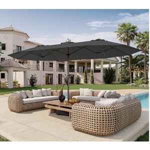 Patio Kingdom 15FT Double Sided Patio Umbrella with Base Included Large Outdoor Market Umbrella with Crank Handle, UV Resistant Canopy, Sturdy Frame for Garden, Poolside, Deck, Gray