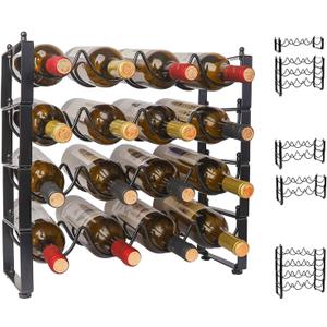 TONLEA 4 Tier Wine Bottle Holder, 16 Bottles Wine Storage, Wine Bottle Rack Stackable, Wine Storage Rack for Cabinet Pantry(Black, Version 1.0)