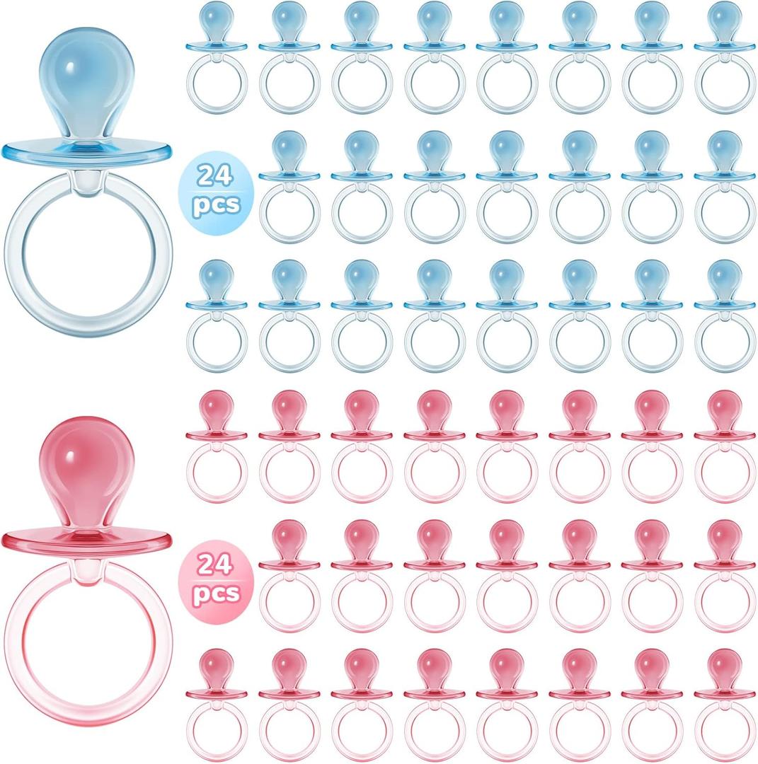Jetec 48 Pieces 2.5 Inch Acrylic Baby Pacifiers Gender Reveal Party Decorations for DIY Baby Shower Birthday Party Favors(Blue, Pink) (Assorted Color)