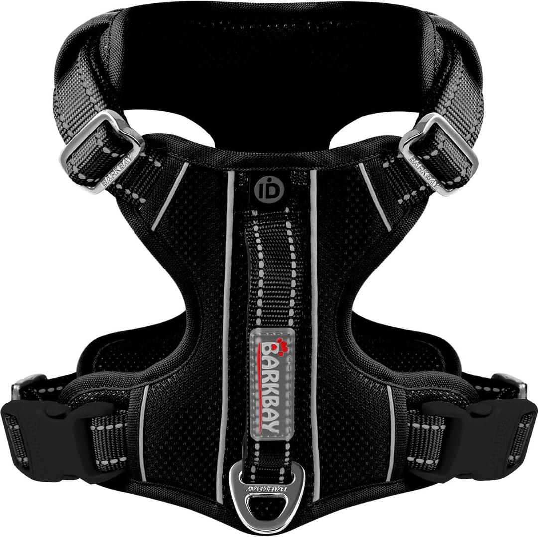 BARKBAY Dog Harness No Pull with ID Tag Pocket - Heavy Duty, Reflective, Easy Control for Large Dogs (Black,M) (Medium(Chest:22-27"))
