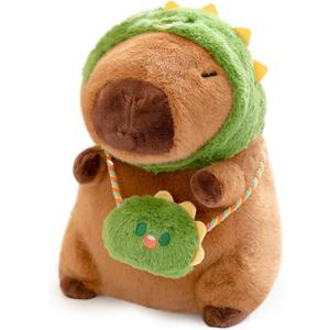 Ditucu Capybara Plush with Dinosaur Hat & Mini Bag 9.8 inch Cute Dino Capibara Stuffed Animal Soft Plushies Toys Gifts for Kids Adults Brown