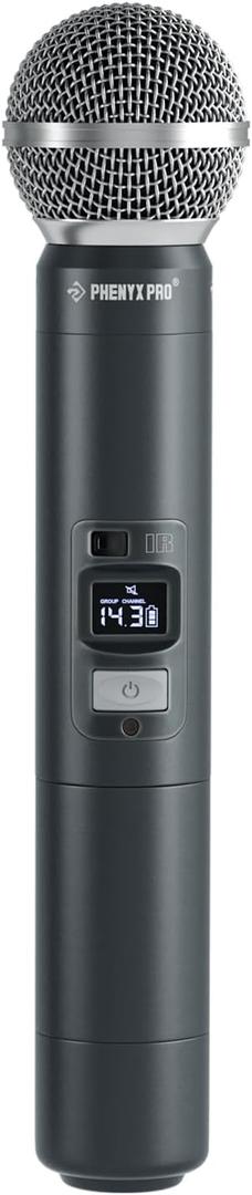 Phenyx Pro Professional Wireless Microphone, UHF Dynamic Mic, Metal Cordless Mic, Handheld Microphone for PTU-71/PTU-7000/PTU-6000 with Selectable Frequencies (PWH-7)