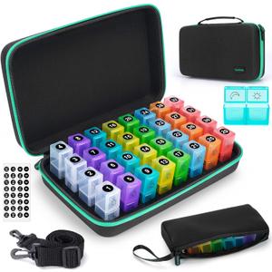 Monthly Pill Organizer 2 Times a Day, Month Pill Box Organizer with 32 Daily Compartments, 30 Days Pill Holder with Hard Travel Case Pill Case Vitamins Case+Portable 7-Day Travel Medicine Organizing Bag