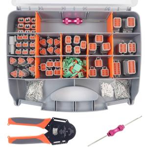 Deutsch Connector Kit with Crimper, 2 3 4 6 8 12 Pin Connector kit, Deutsch Crimp tool 14-18AWG, Size 16 Solid Contacts 14-20AWG, DT Pin Removal Tool, Waterproof Automotive Electrical Wire Connectors