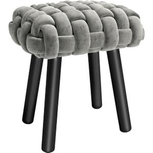 Vanity Stool, Woven Seat with Solid Wood Legs for Vanity Makeup and Footrest,Easy Installation,Loads 440 lbs (Gray) (Grey)