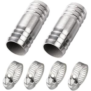 Stainless Steel 304 Hose Barb Fitting Union 1-1/4" Barbed x 1-1/4" Barbed Splicer Mender Coupler with Hose Clamp (Pack of 2)