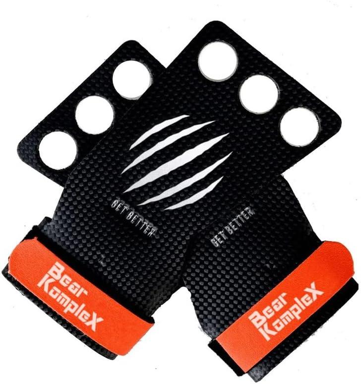 Bear KompleX 2-3 Hole Carbon Hand Grips for Weight Lifting, Cross Training and Gymnastics, Durable Workout Grips with Wrist Wraps, Comfortable Lifting Straps & Workout For Gymnastic Bars (Medium)