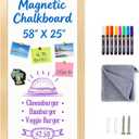 Large Magnetic Chalkboard for Wall, 58 x 25 Inch Solid Wood Framed Natural Whiteboard, Wall Mounted Chalk Board for Kitchen, Restaurant, Food Truck and Calendar Board