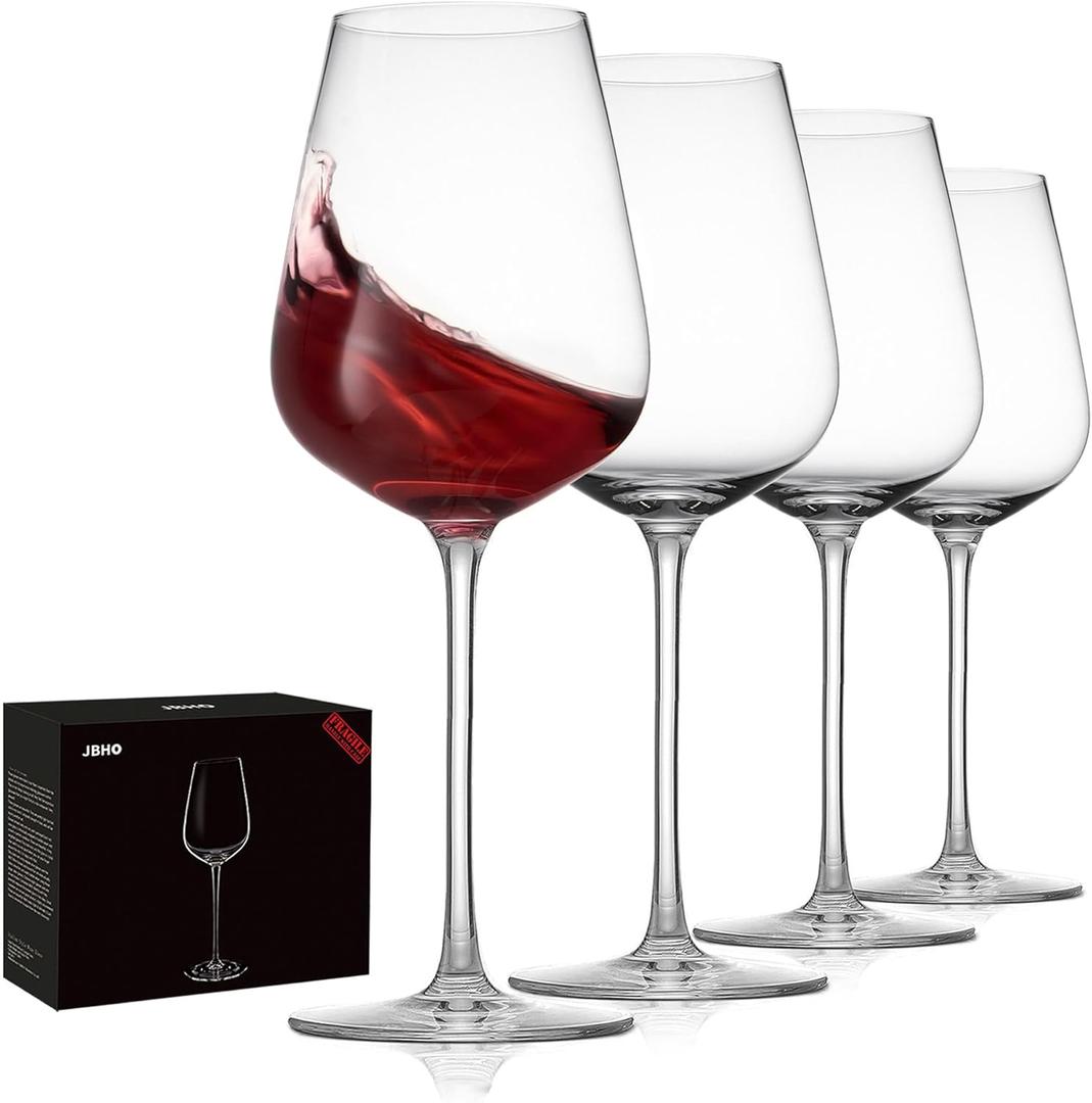 JBHO Hand Blown Italian Style Crystal Bordeaux Wine Glasses - Great Gift Packaging - Red Wine Glasses Lead-Free Premium Crystal Clear Glass - Set of 4-18 Ounce 4 Count (Pack of 1)