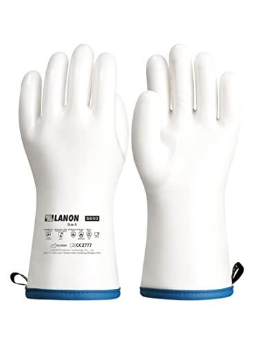LANON Liquid Silicone Gloves, Heat Resistant Oven Gloves with Fingers, Food Grade, Waterproof, White, Large