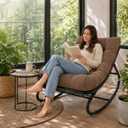 Garvee Papasan Rocking Chair, Thick Cushion, 450 lb Frame, Dark Walnut Brown, 61.02"D × 29.92"W × 32.28"H