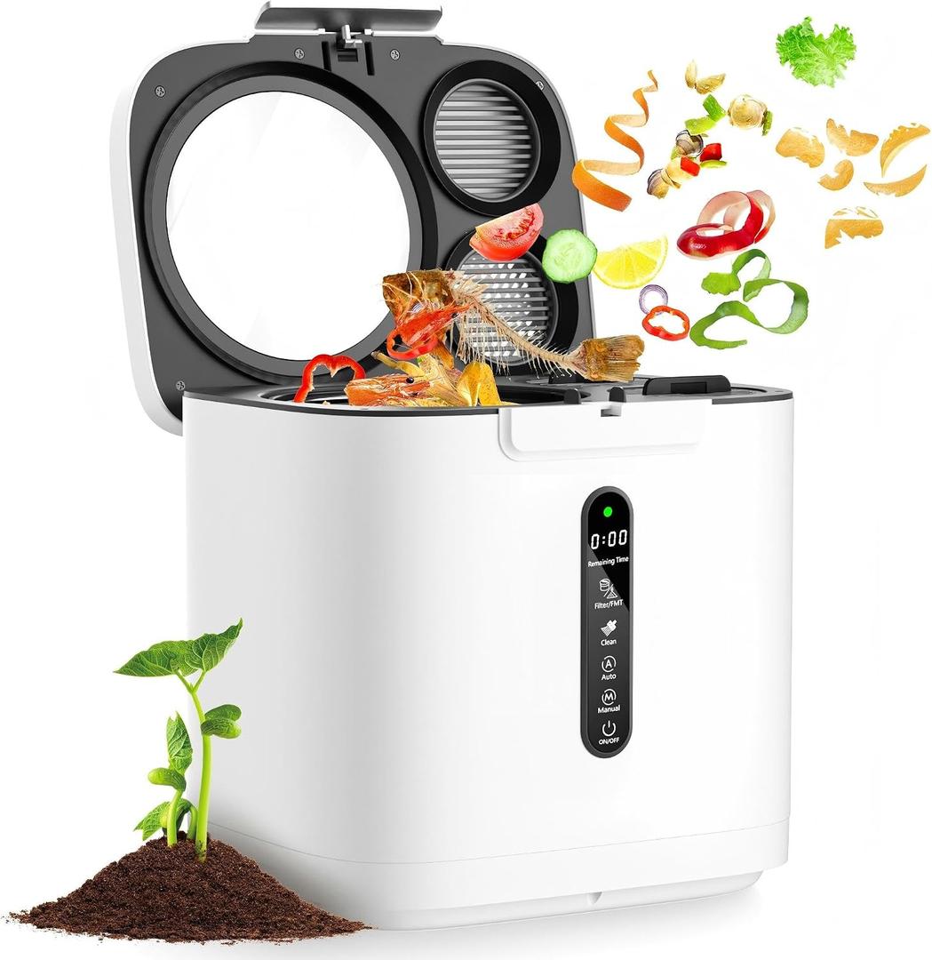 4L Electric Composter for Kitchen, Full Sized Countertop Compost Bin with Visible Lid, Auto Cleaning, Odor Control, Smart LED Display, One-Touch Indoor Food Waste Recycler for Dry Pre-Compost