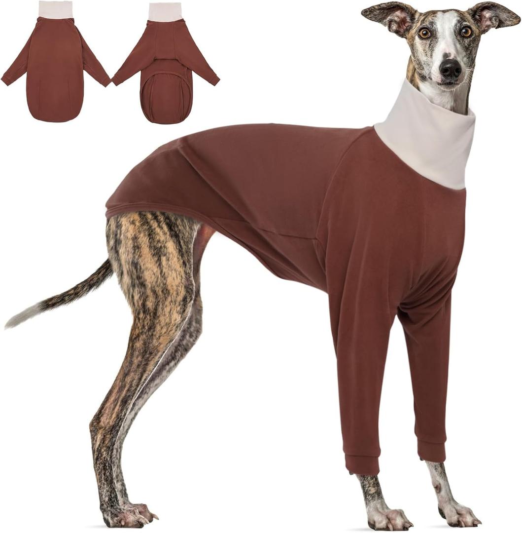 DENTRUN Italian Greyhounds Clothes Dog Cozy Sweater, Fluffy Fleece Jumper Soft Pyjamas for Greyhound-shapped Whippet-Like Dogs, Turtleneck Warm Dog Lightweight Sweatshirt for Cold Weather, Brown, XXS