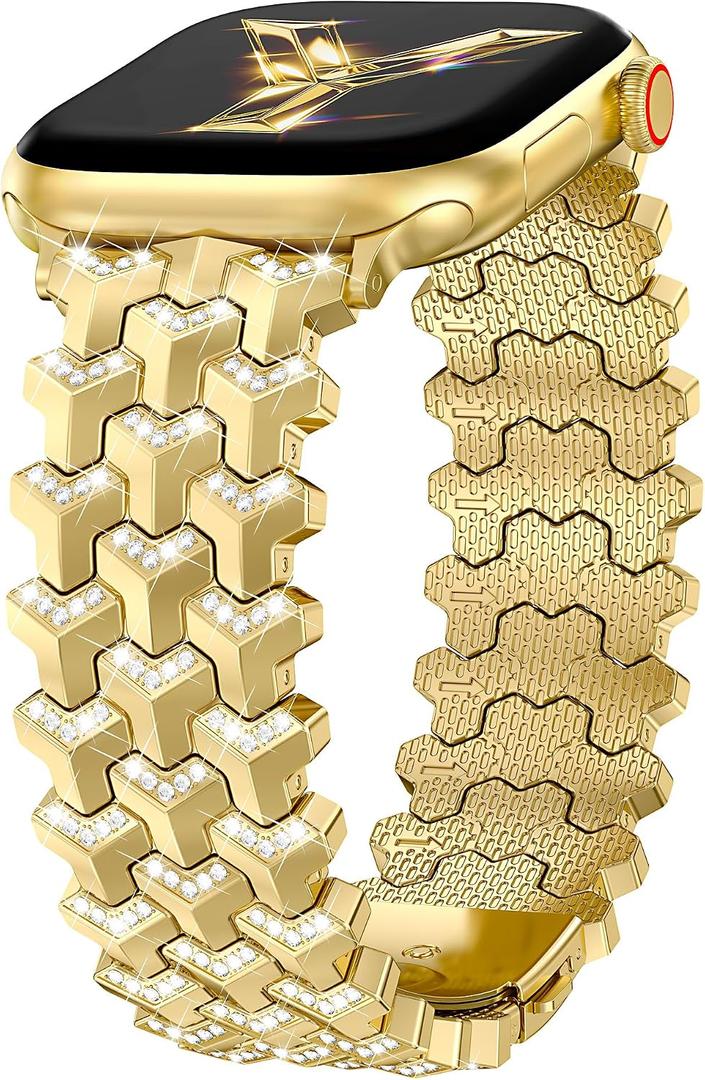 Moolia Luxury Bling Diamond Band Compatible with Apple Watch 42/41/40/38/46/45/44/49mm，Y-Shaped Metal Link with Crystals Women Replacement for iWatch Series 11 10 9 8 7 6 5 4 3 2 1 SE/Ultra(1/2/3)