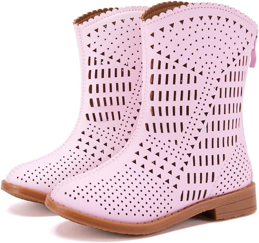 BMCiTYBM Girls Cowgirl Boots Unisex-Child Mid Calf Toddler Cowboy Boots Little Kids Western Boots Round Toe All Seasons Shoes (12-pink)