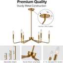 Brushed Gold Chandeliers for Dining Room, 6-Light Modern Farmhouse Chandelier, Brass Candle Style Hanging Light Fixture for Living Room Bedroom Kitchen Island
