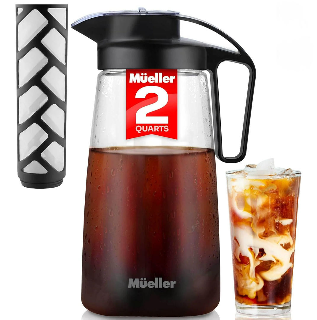Mueller Cold Brew Coffee Maker, 2-Quart Heavy-Duty Tritan Pitcher, Iced Coffee Maker and Tea Brewer