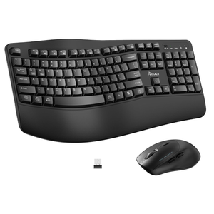 Wireless Keyboard and Mouse Combo,2.4G Full Size Wave Keys Ergonomic Keyboard with Wrist Rest for Natural Typing, 3 DPI Adjustable Ergonomic Silent Mouse for Computer/Laptop/Windows/Mac (Black)
