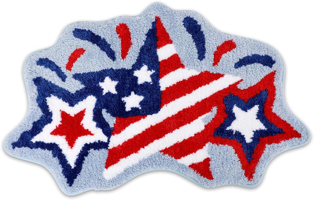 4th of July Bath Mat Patriotic Rug Stars Tufted Rug Non-Slip Floor Mat for Bathroom Rug Soft Absorbent Bathroom Rug Floor Bathroom Decor Independence Day Bath Rug 31.5''x 20.3''