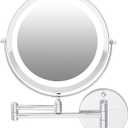OVENTE Wall Mounted Lighted Makeup Mirror, 9" Double Sided 1X/7X Magnifying Vanity Mirror for Bathroom with LED Lights, Cordless, 360° Rotation and 13" Extendable Arm, Polished Chrome MFW85CH1X7X