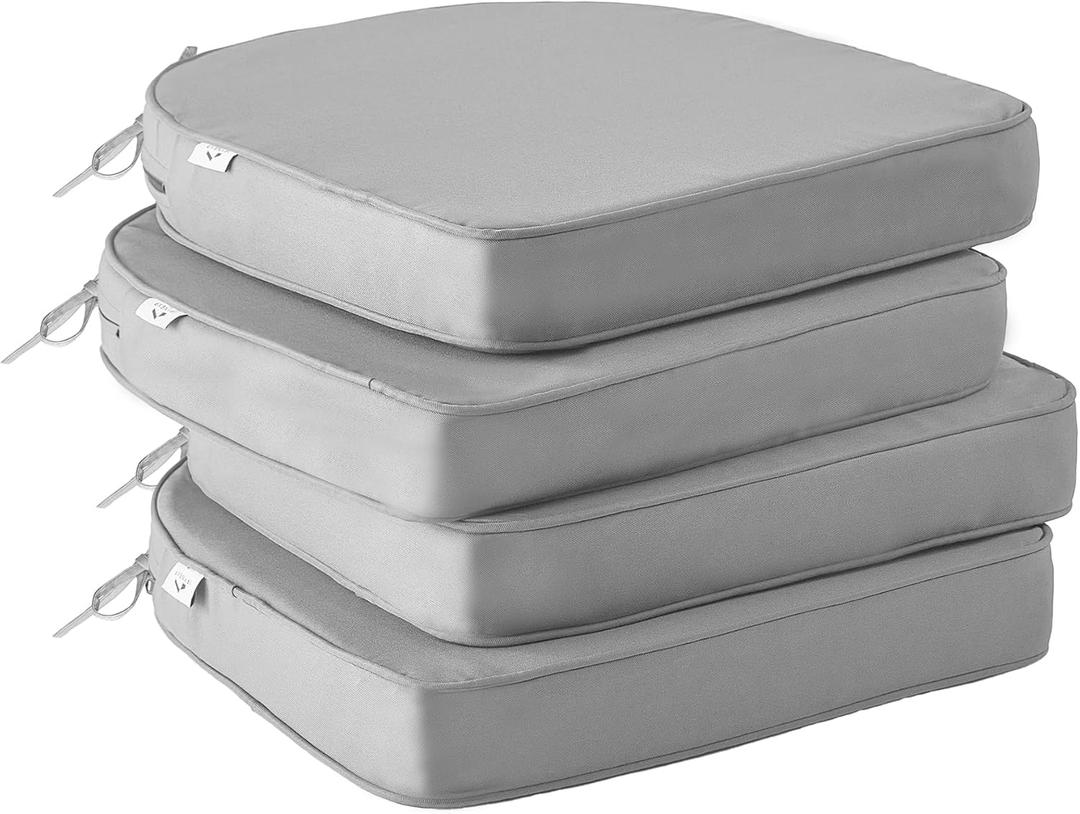 Outdoor Chair Cushions Set of 4, Waterproof Outdoor Seat Cushions for Patio Furniture, Patio Chair Cushion with Handle and Ties, Round Out Door Chair Pads,19" x 19" x 3", Light Grey