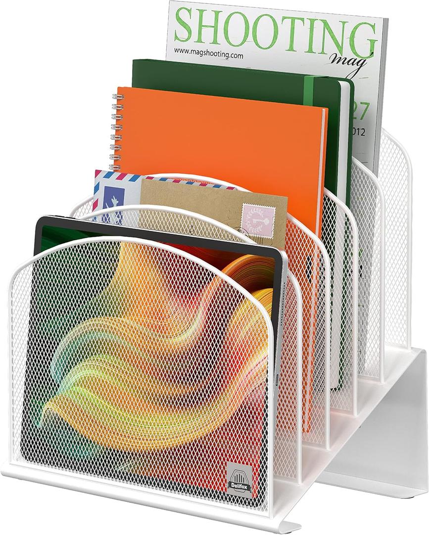 Delifox Inclined Desk File Organizer,Vertical File Folder Holder Stand Metal Rack File Sorter for Office Classroom Desktop Organization