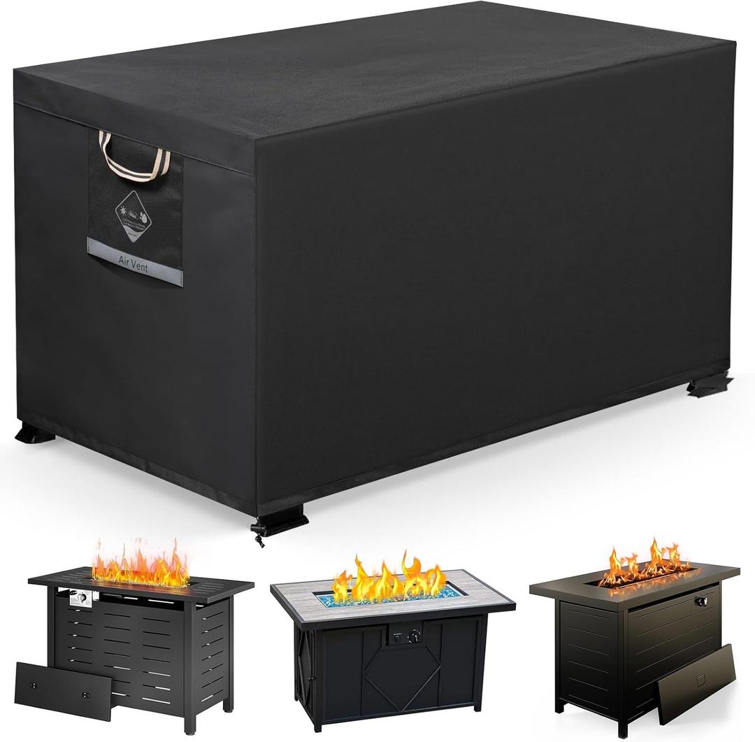 QH.HOME Fire Pit Cover Rectangular Super Waterproof 42" L x 24" W x 24" H, UPF 50+ Outdoor Fire Pit Table Cover 600D Strong Tear Resistant and Fading Resistant for Rectangular Fire Pit - Black