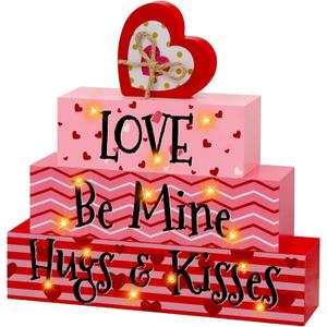Valentine’s Day Decorations Wooden Sign with LED Lights, Light Up Be Mine Valentines Table Sign for Valentines Decor, Romantic Valentine Gifts for Her, Valentine Table Centerpiece for Home Mantel Shelf Decor