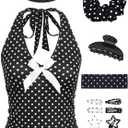 25 PCS Women Y2K Polka Dots Halter Top with Polka Dots Accessories