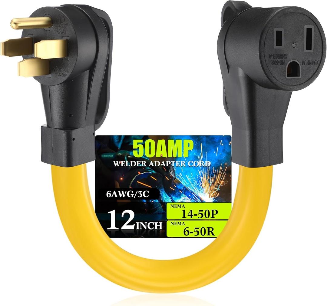 50Amp Welder Adapter Cord, Compatible with NEMA 14-50P Male to 6-50R Female 50Amp 4 Prong RV Generator to 3 Prong Welder Power Adapter, STW 6 AWG/3C, 50 Amp 250V 12500 Watt 1FT ETL Listed