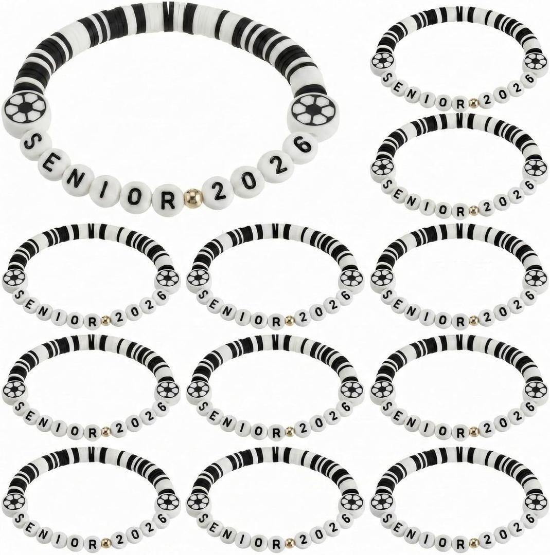 Quelay 24 Pcs in Era Bracelets Bulk Clay Beaded Stretchy Bracelets for Sports Softball Volleyball Basketball Soccer Tennis Football End of Year Teacher Mom Graduation Party Favor