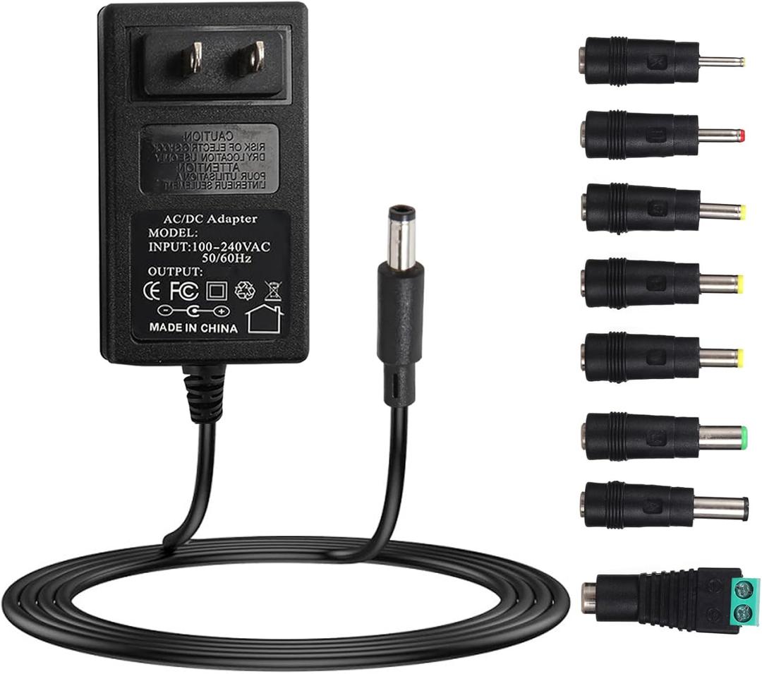 19V 2A Power Supply AC DC Adapter with 8 Interchangeable DC Plug, Universal DC in 19 Volt 2 Amp Power Cord, Converter Transformer 100-240v, 50/60HZ, 5.5x2.5mm DC Output Jack, for 19V 2A Equipment