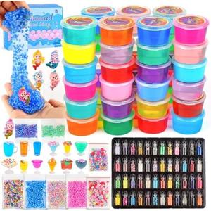 116pcs Large Package Slime Party Favors Kit, Boys and Girls 4-12 Relieve Stress Gift with Butter Clear Slime Clear Mix ins, Mermaid Charm Etc. Perfect Birthday DIY Toy for Kids 6-10