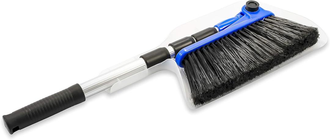 Camco Adjustable Broom and Dustpan - Portable & Compact Full Size Broom - Adjusts from 24-52 Inches, Ideal for RV, Marine, and Home Use (43623-A)