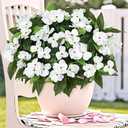 KHOYIME Artificial Flowers for Outdoors, 3PCS White Fake Impatiens Flower Bouquet Faux Silk Floral Stems Plants Bulk UV Resistant Indoor Decorations for Table Centerpieces Home Garden Wedding Decor