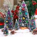 5 Pcs Artificial Mini Christmas Sisal Snow Frost Trees with Decorated Ball - Small Bottle Brush Trees Colorful Beads 5 Sizes for Christmas Decor Christmas Party Home Table Craft Decorations
