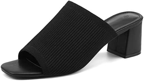 Rilista Women's Open Toe Heeled Mules Block Heels Sandals Knit Chunky Square Heels Slip On Breathable Slides Sandal SIZE:9