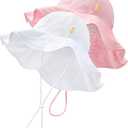 HONGTEYA Baby Sun Hat Toddler Girl Beach Hat Adjustable Outdoor Summer Hat UPF 50+ Sun Protection Wide Brim Infant Kids (0-6 Months, Pink/White)