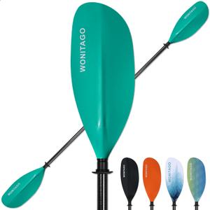 WONITAGO Kayak Paddle Carbon Fiber Shaft and Reinforced Nylon Blade, Adjustable Kayaking Oars, 3 Piece, 210-230 cm/82-90 inches, Teal