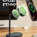 THREEKEY Charging Station, for MagSafe Charger with 180 Rotation, Qi2 15W Fast Charging Pad with Dual-Sided Magnets, Magnetic Wireless Charger Stand for iPhone 16-12 Series/Airpods (TZH103 Black)