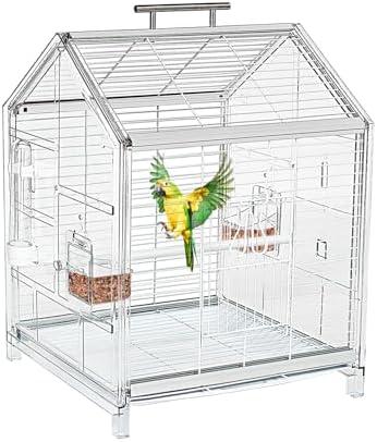 AideeGrowth 20.5 inch Small Bird Cage, Parrot Cage, Portable Bird Carrier, Travel Carrier Cage for Home, Outing, Pet Clinic, Temporary Placement, for Small Medium Birds(White)