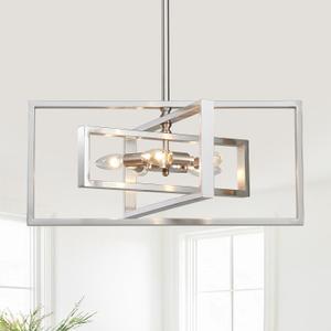 5-Light Modern Brushed Nickel Chandelier 22" Semi Flush Mount Ceiling Light Pendant Lighting Fixture for Dining Room Bedroom Living Room Kitchen Entry Foyer (21.6"-Cross-Brushed Nickel)