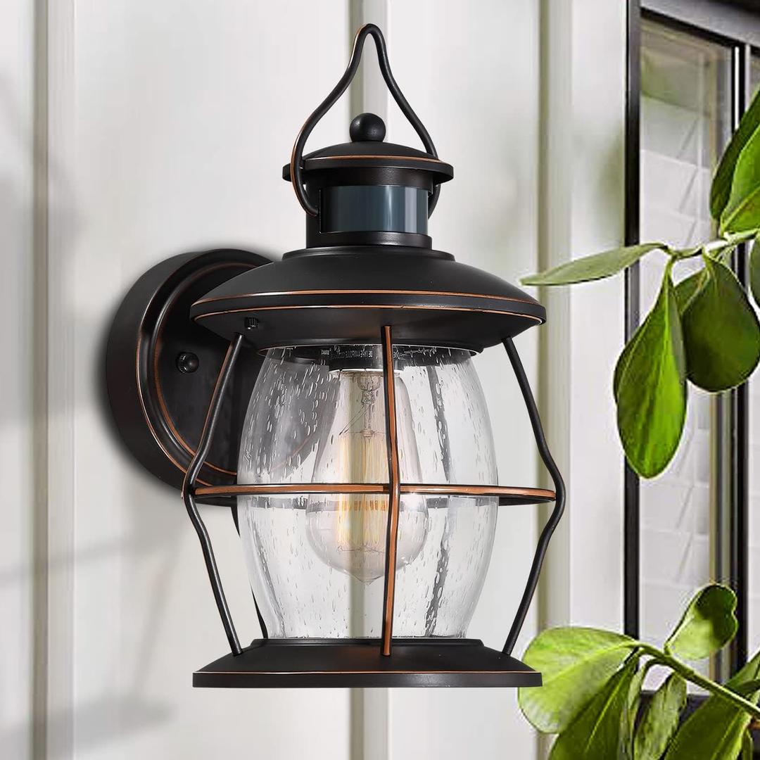 Motion Sensor Outdoor Wall Lights, Advanced Dusk to Dawn Exterior Fixtures Wall Sconce, Porch Light Wall Mount for Outside Patio, Entryway, Garage (Oil Rubbed Bronze)