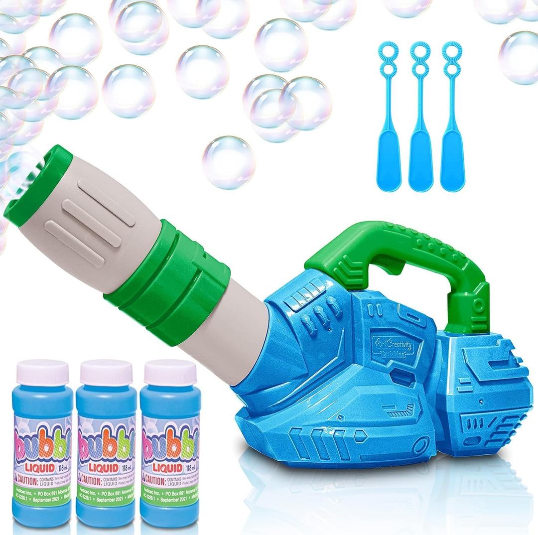 ArtCreativity Bubble Leaf Blower for Toddlers, with 3 Bottles of Bubble Solution and 3 Wands, Fun Bubbles Blowing Machine Toys for Kids, Great Birthday Gift for Boys and Girls, Blue & Green