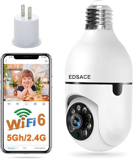 EDSACE 5G Light Bulb Security Camera WiFi Dual Band,360 Degree 1080P Wireless Indoor Full Color,Smart Dome Camera with Auto Tracking, Light Socket Surveillance PTZ Camera
