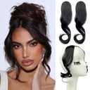 Long Side Bangs Clip-in Hair 2PCS Set, Brown Black Thick Wavy Curly Hair Bang Clip-on Natural Curly Swept Bangs Fake Fringe Bang Long Temples Hairpiece for Women (Brown Black)