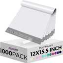 Fuxury Poly Mailers 12x15.5 Inch 1000 Pack, Bulk Shipping Bags for Clothing, Strong Adhesive Shipping Envelopes for Small Business Suppliers,Waterproof Mailers Poly Bags Mailing Envelopes White, 12x15.5'' 1000pcs