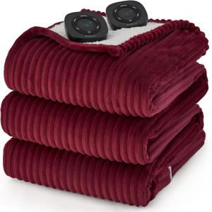 Bedsure GentleSoft Electric Blanket King Size - Soft Ribbed Flannel Heated Blanket with Dual Control, Heating with 10 Heat Settings & 10 Time Settings, 8 hrs Timer Auto Shut Off (90"x100", Burgundy)