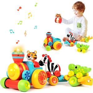 Marstone Toys for 1 Year Old Boy Birthday Gifts: Animal Train Set for Toddlers 1-2, Educational Learning Forest-Themed Push Car Baby Girl Toy 6-12 Months 12-18 Months for Motor Skills, Xmas Christmas
